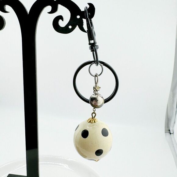 Vintage Polka Cream Black Dot Mod Purse Charm Upcycled 1970s Retro Boho MCM - Picture 2 of 5
